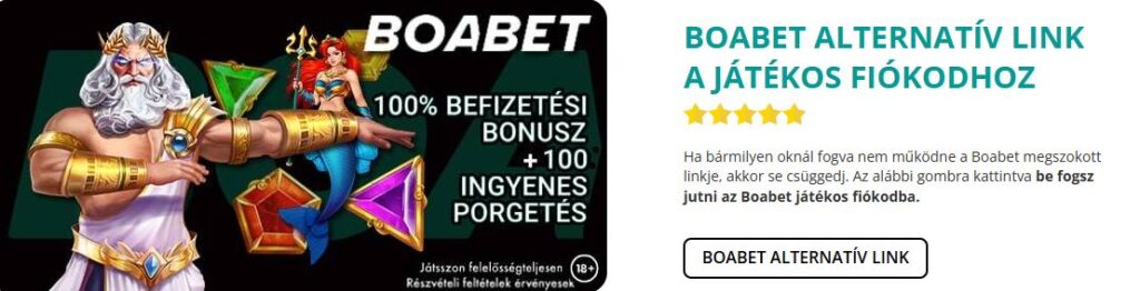 Boabet alternatív link és 100% befizetési bónusz banner