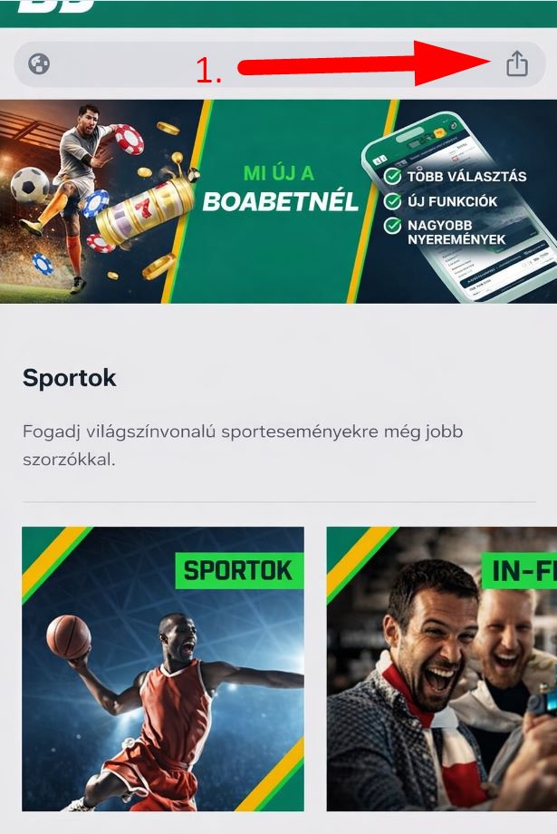 Megosztás ikon megnyitása a Boabet oldalán