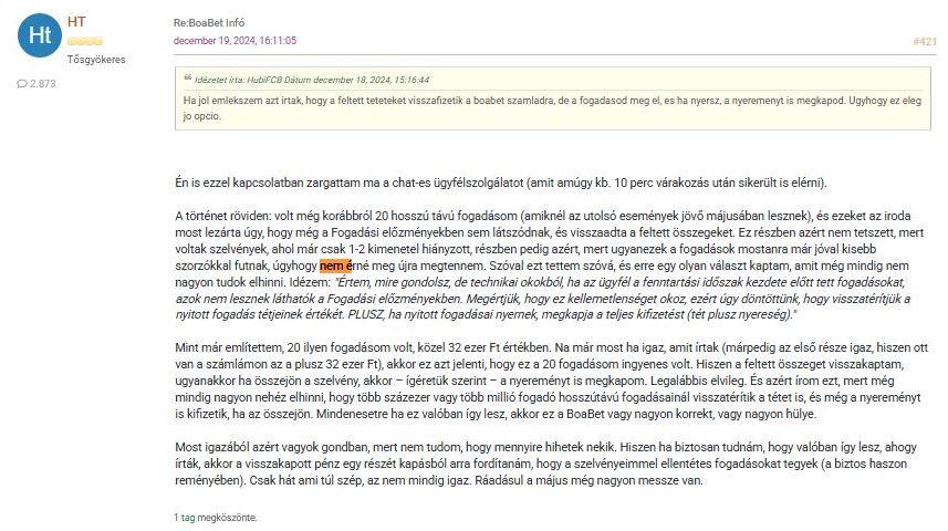 Magyar fórum tapasztalat – kifizetések vitája